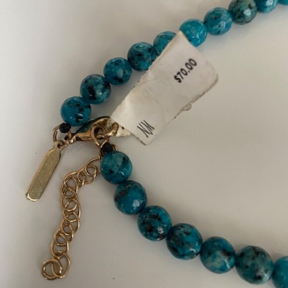 Neiman Marcus 32" Long Beaded Turquoise and Jet Necklace w 5" Tassel, Extender - Picture 5 of 9